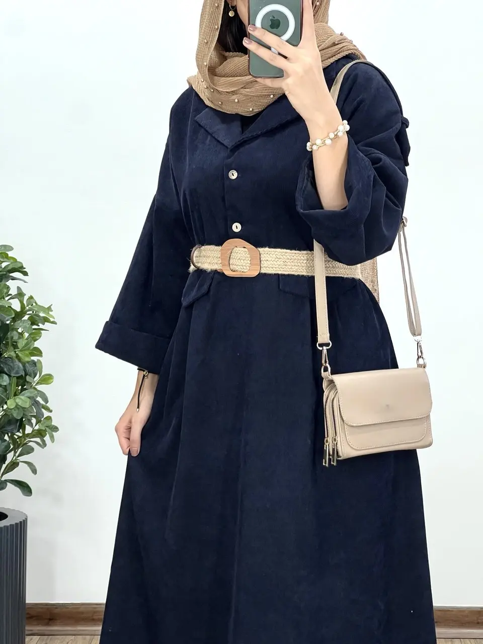 پیراهن مانتویی پاییزه تبسم همراه با کمربند